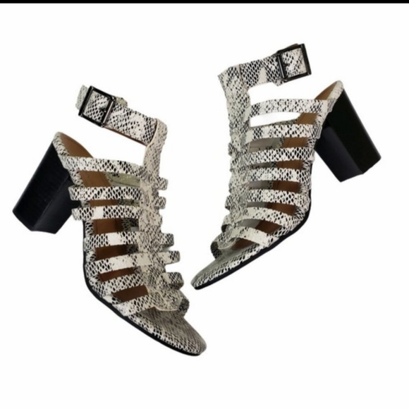 ☀️Sami Vionic White Strappy Snakeskin Wedge Block Heels Sandals womens Shoes New - Picture 2 of 7
